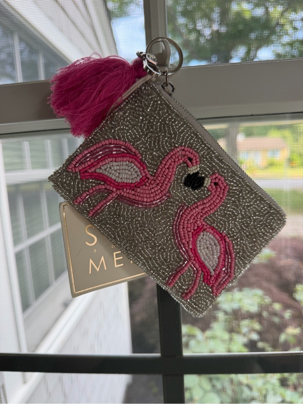 Sol & Mer Viral Beaded Pink Flamingo Coin Purse with Tassel